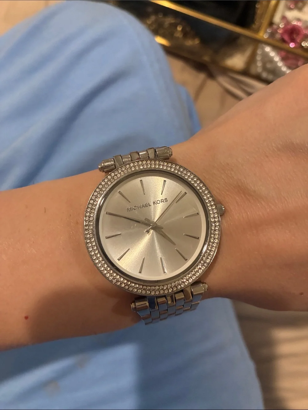 Michael Kors Silver Crystal-Accent Women's Watch comes with extensions